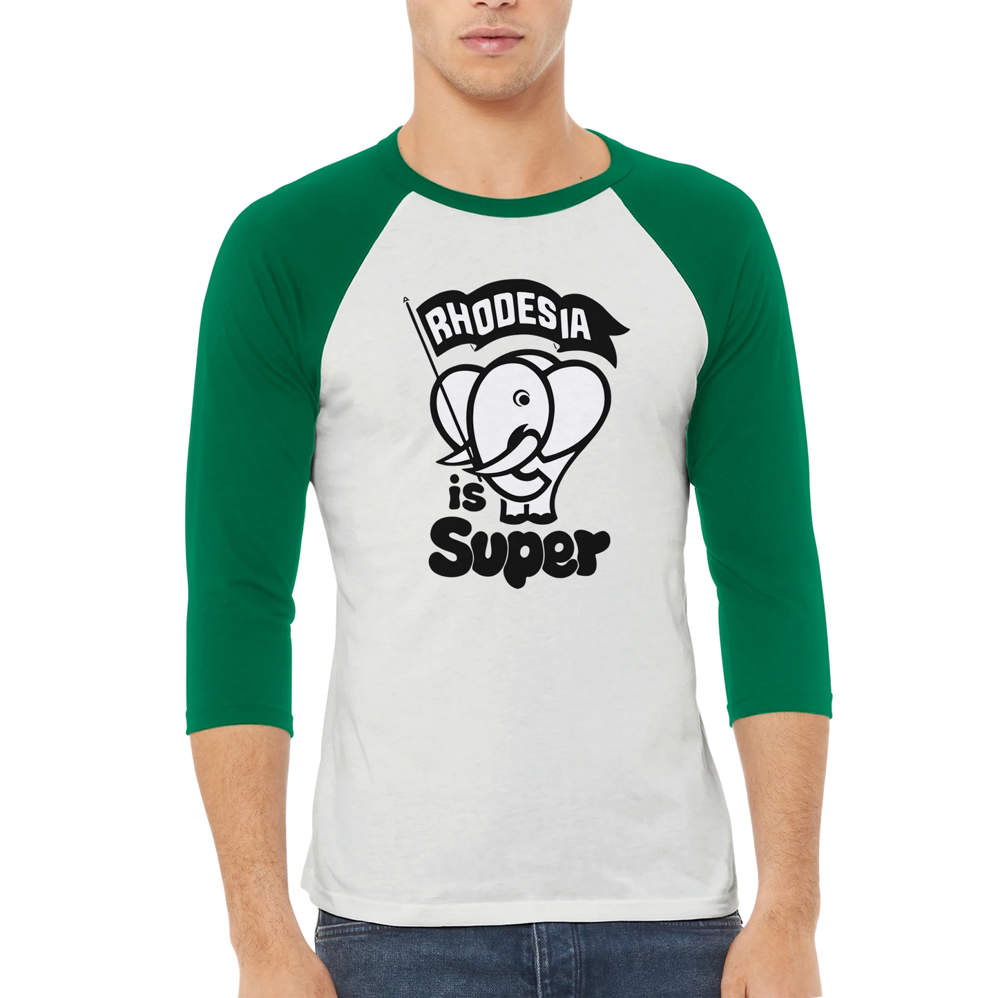 Rhodesia-is-Super-Raglan-Tshirt Green+White